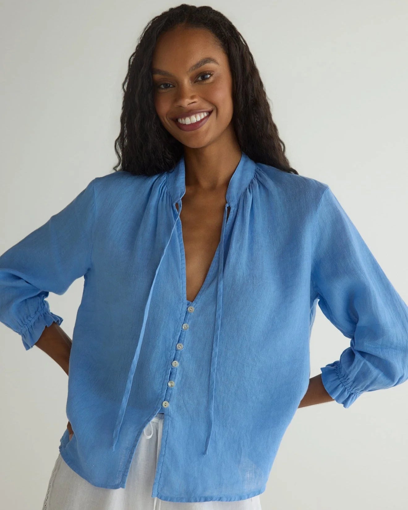 BD 3/4 Sleeve Tie Neck Blouse – Perri Berri Boutique