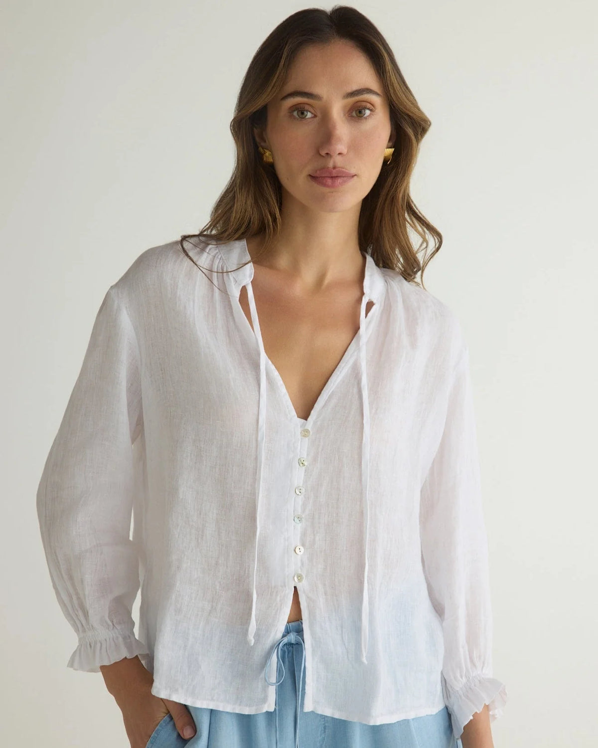 BD 3/4 Sleeve Tie Neck Blouse