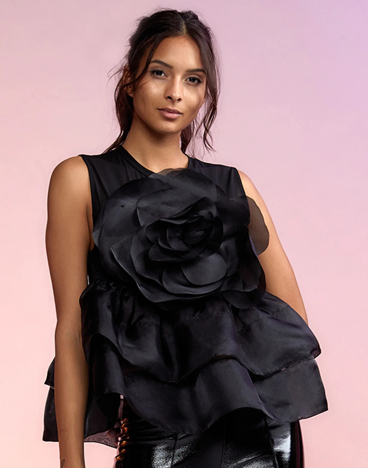 Cynthia Rowley Chloe Flower Top Black