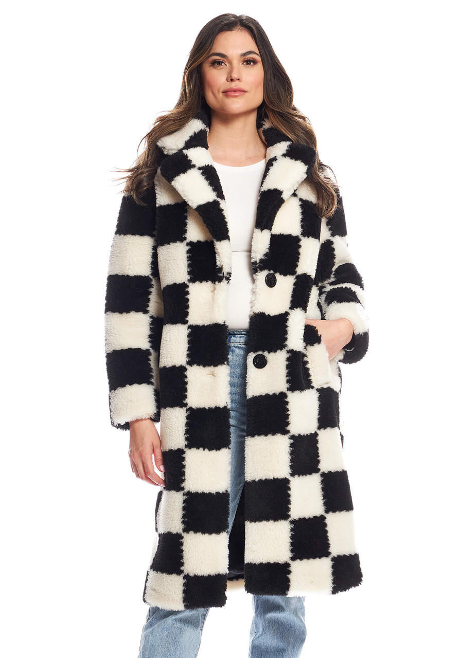 Fab Fur Checkmate Knee-Length Coat