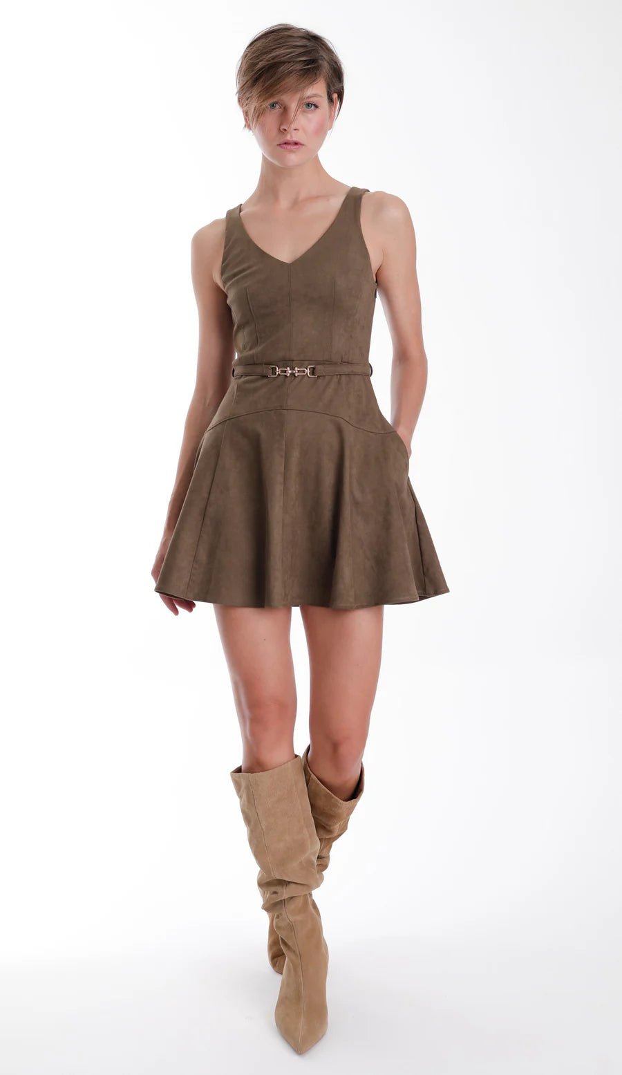 Karina Grimaldi Olive Hanna Suede Mini Dress
