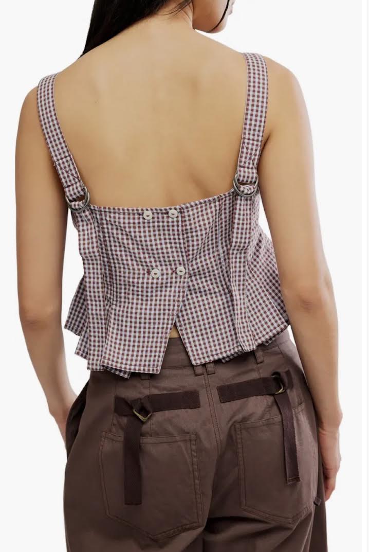 FP Sunfaded Gingham Peplum Top Frosty Lilac
