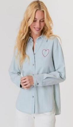 J Society Shirttail Emb Heart Chambray