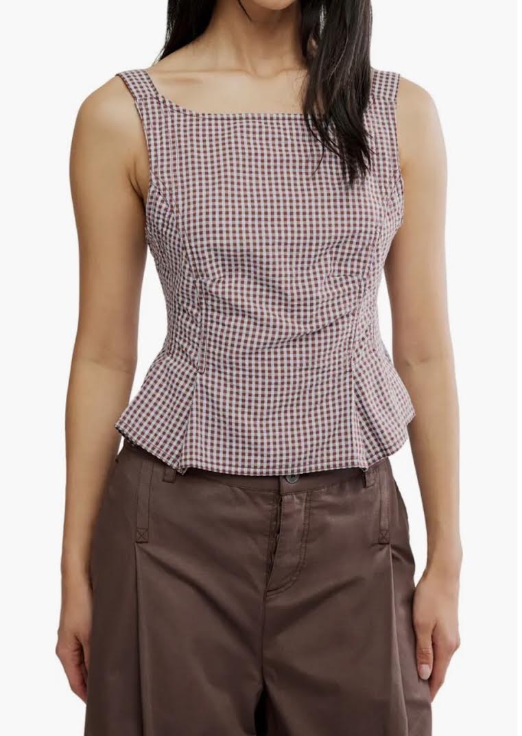 FP Sunfaded Gingham Peplum Top Frosty Lilac