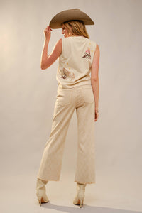 Western Emb Sleeveless Top