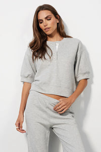 Bobi Puff Sleeve Henley Grey