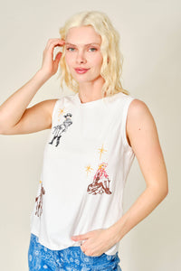 Western Emb Sleeveless Top