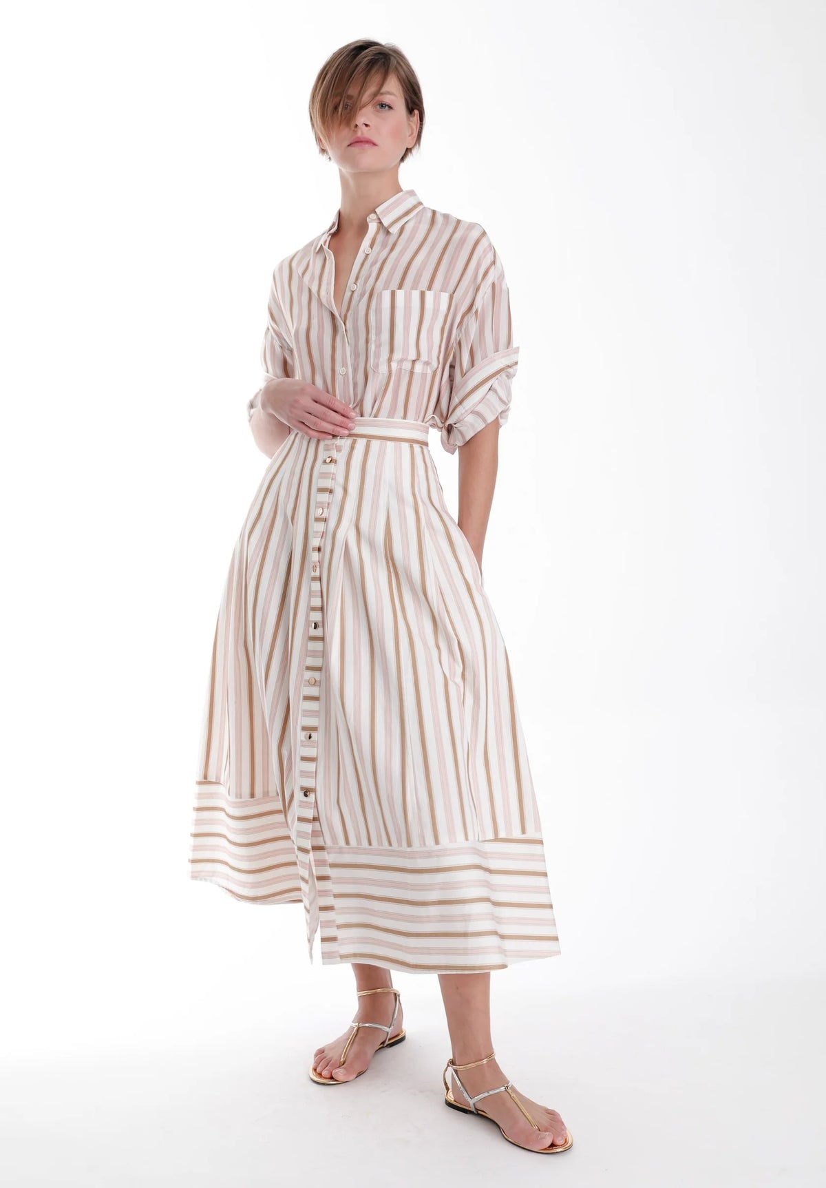 Karina Grimaldi Spencer Striped Midi Skirt Multi Stripe