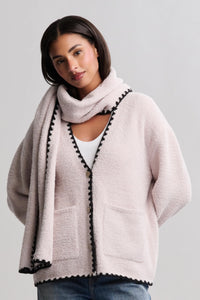 Barefoot Dreams CC Blanket Stitch Cardigan with Detachable Scarf