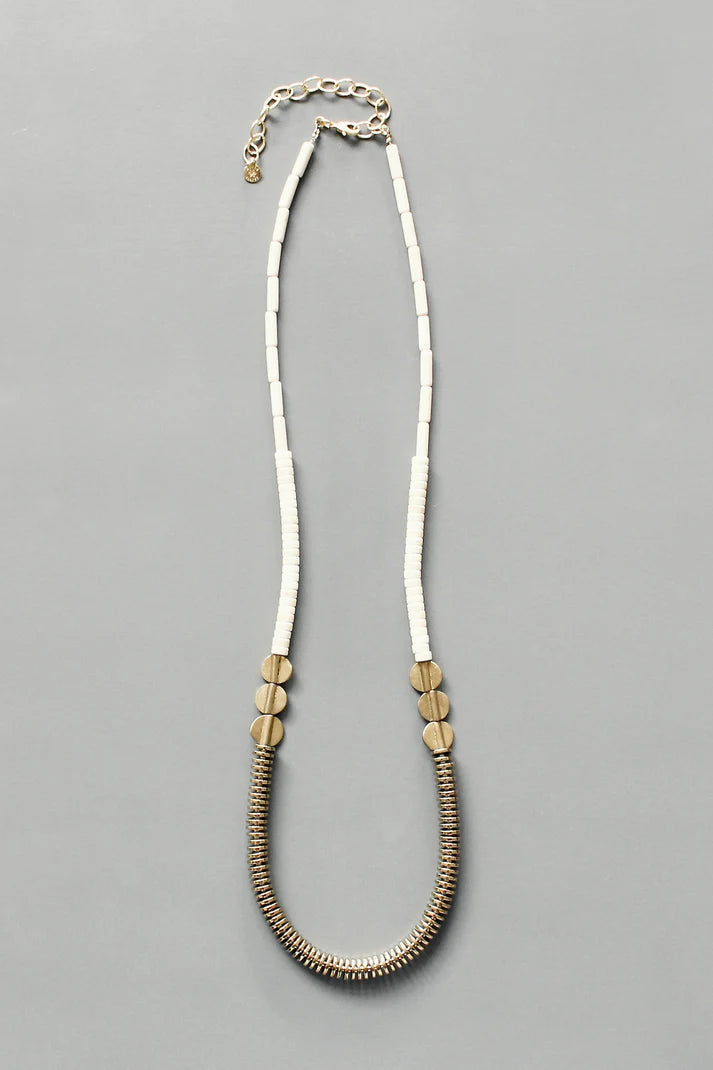 David Aubrey Gold Hematite and White Disc Necklace