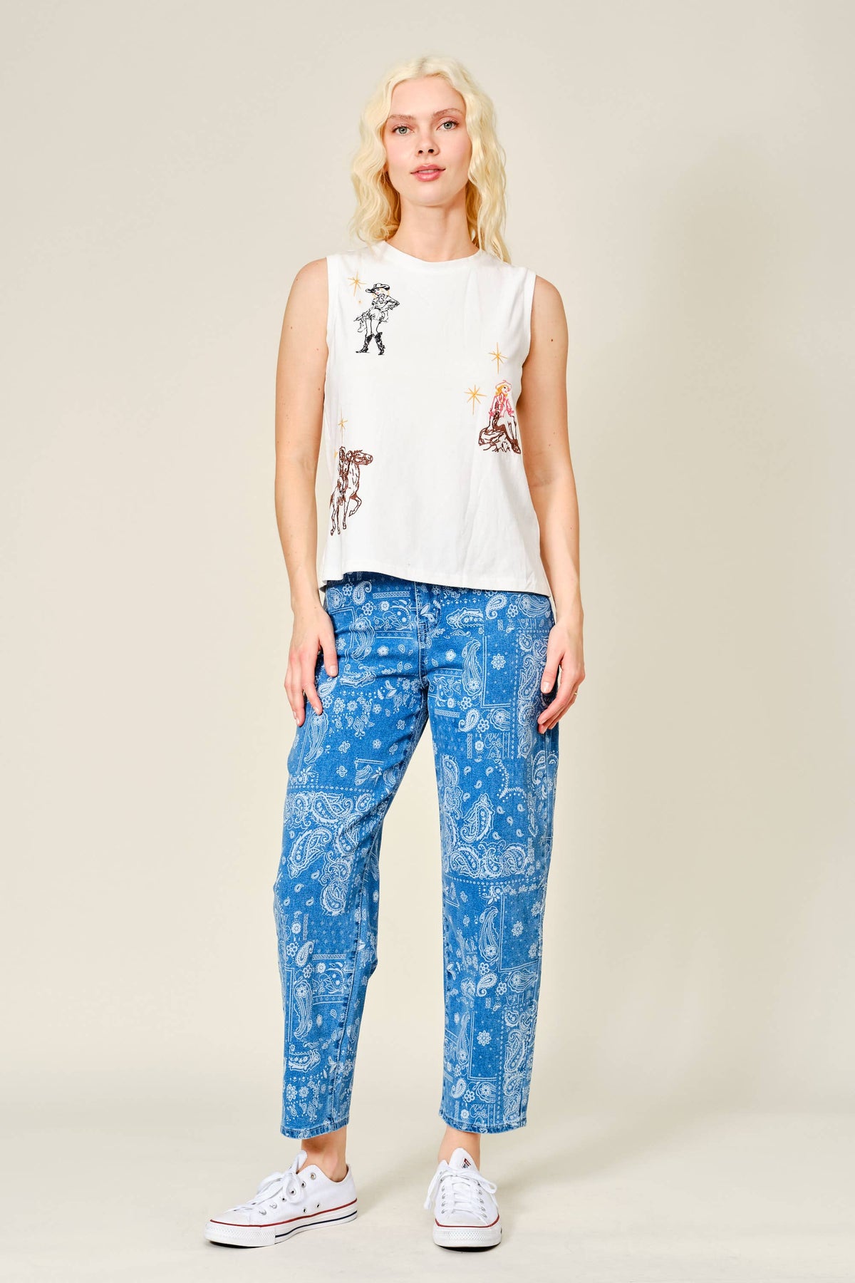 Western Emb Sleeveless Top