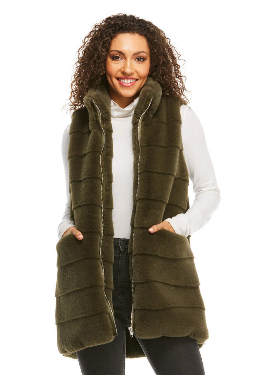 Fab Fur Olive Weekender Zip Vest