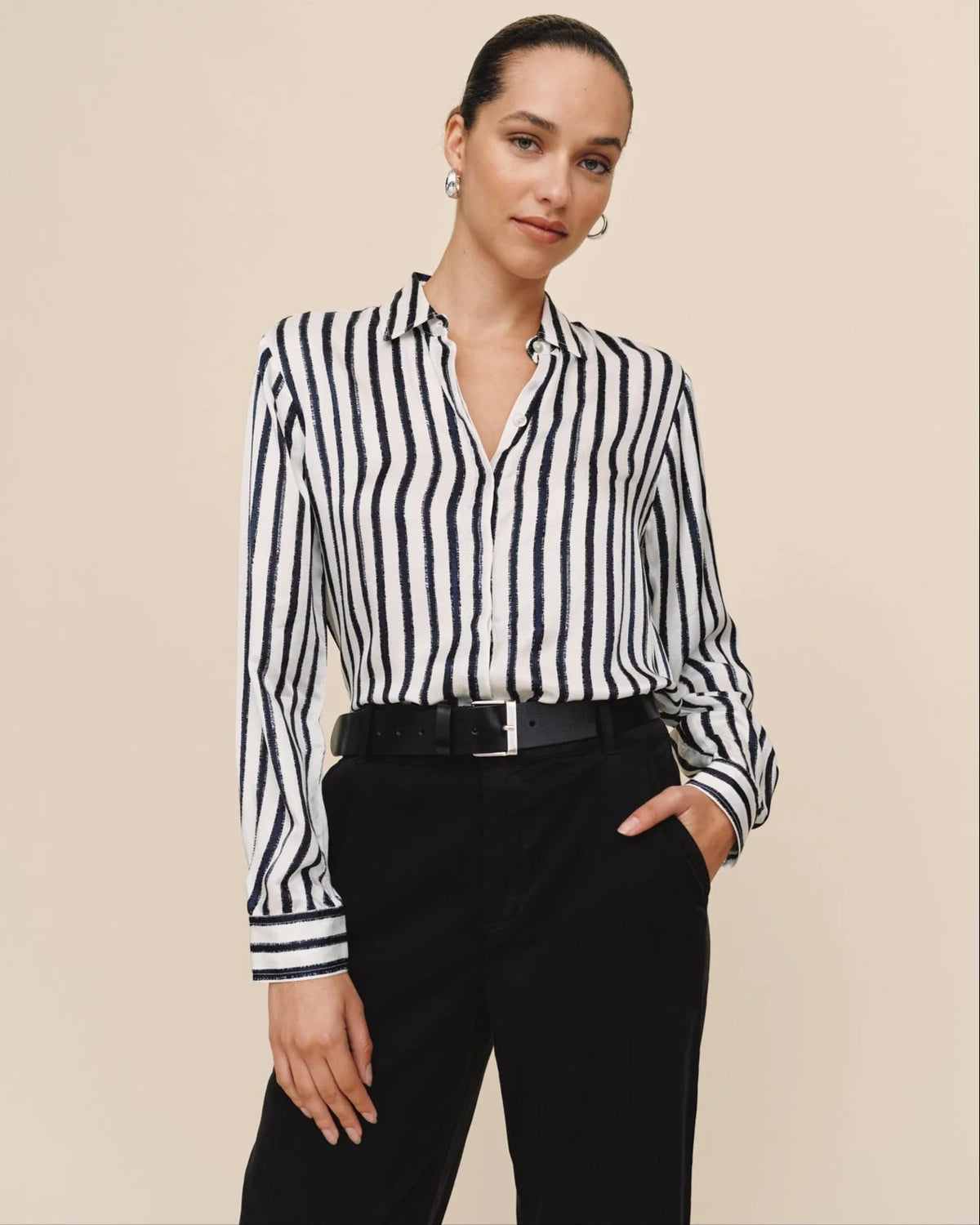 BD High Low Indigo Stripe Blouse