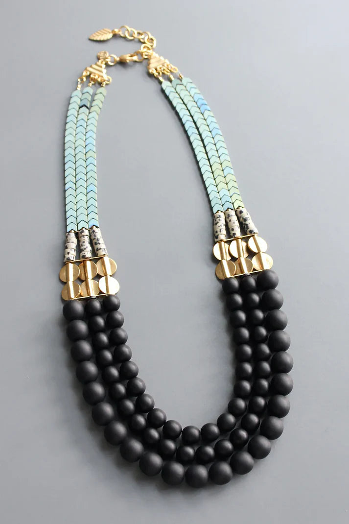 David Aubrey Multi Stone Triple Strand Necklace