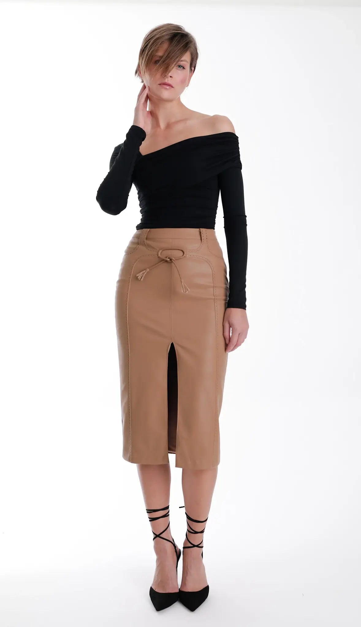 Karina Grimaldi Chestnut Mona Midi Skirt