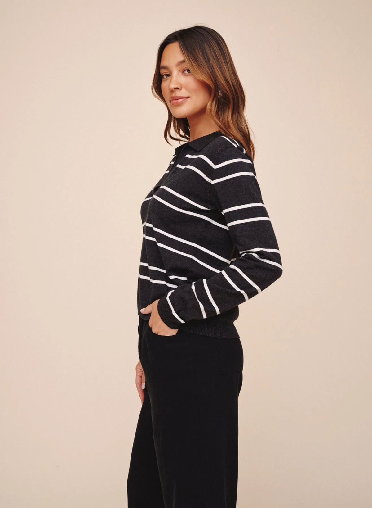 BD LS Placket Pullover Graphite Stripe