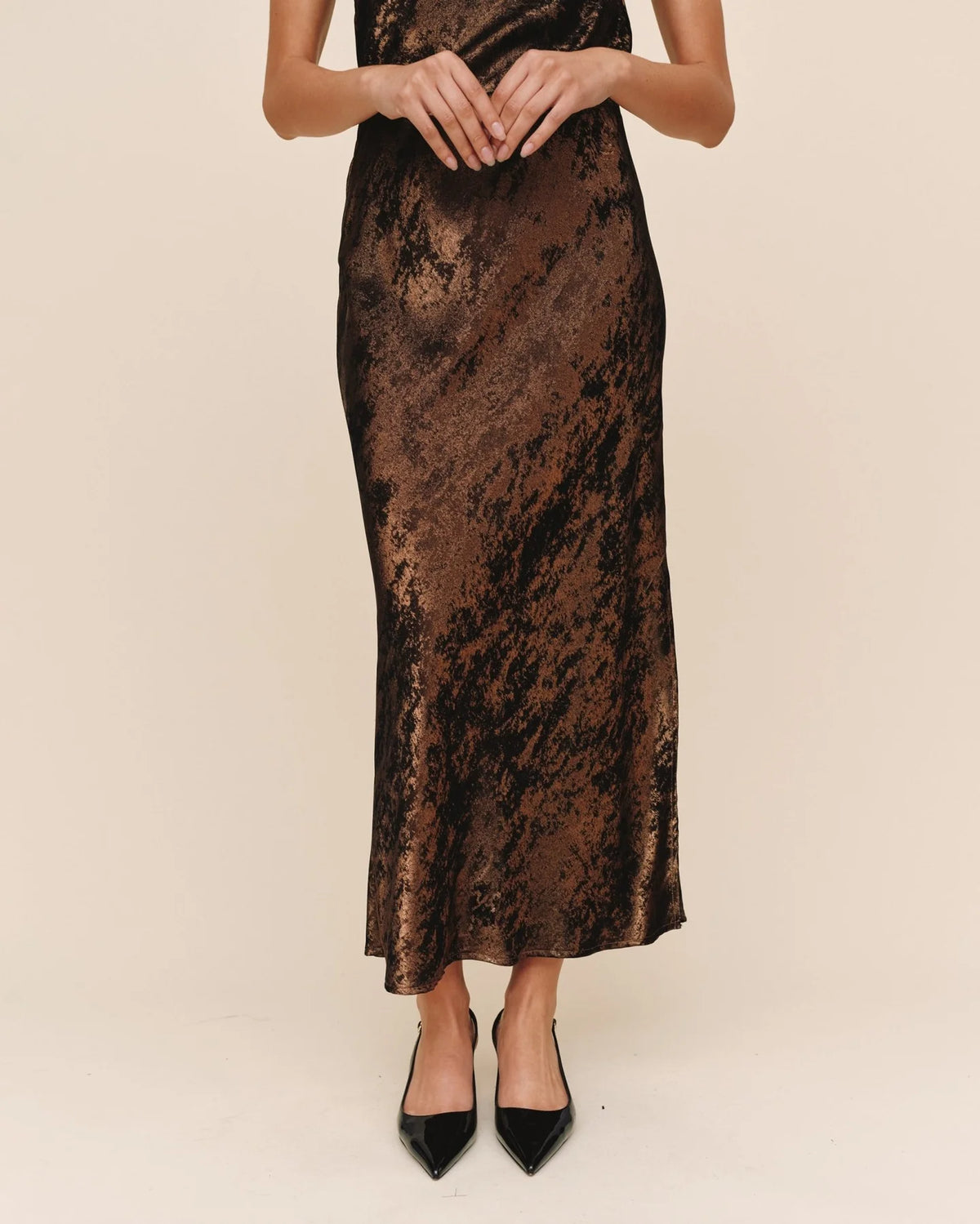 BD Slit Bias Maxi Skirt Bronze Shimmer